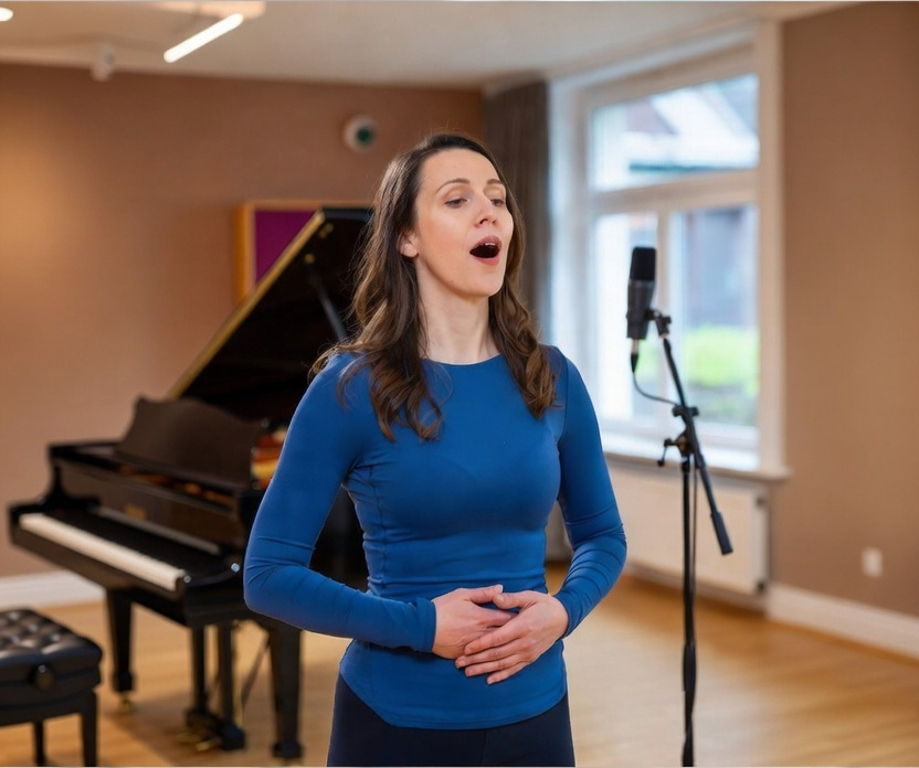 Sängerin demonstriert Support-Technik beim Singen